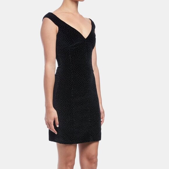 Theory Off The Shoulder Dress in Dotted Velvet Black and White Womens Size 2 - Picture 2 of 6